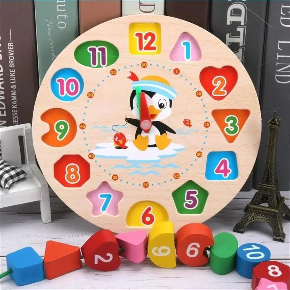 Montessori Wooden Animal Geometry Clock Puzzle Toy