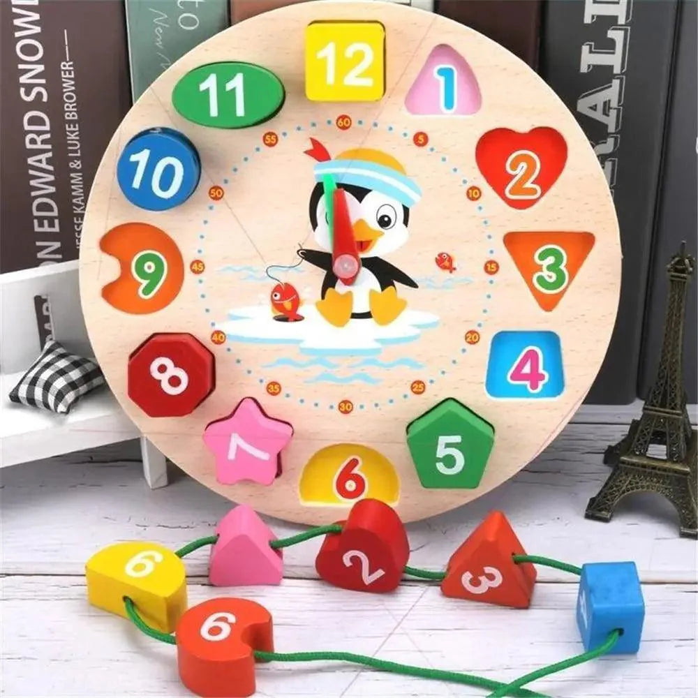 Montessori Wooden Animal Geometry Clock Puzzle Toy