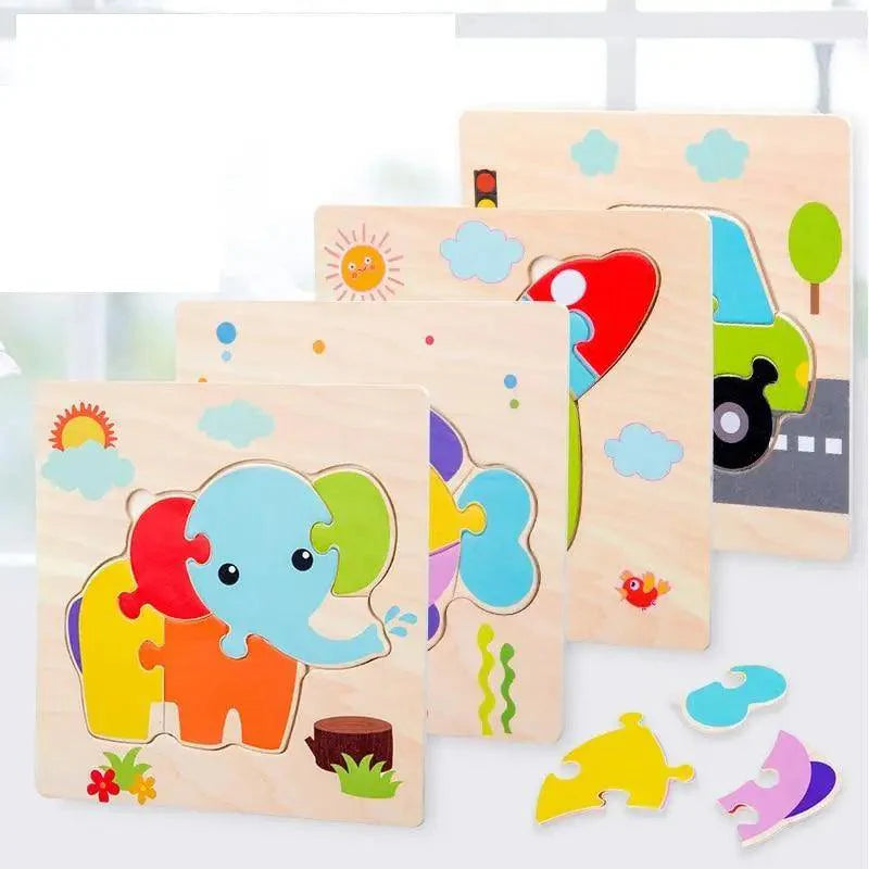 Montessori Baby Animal and Traffic Cognition Wooden Puzzle Set