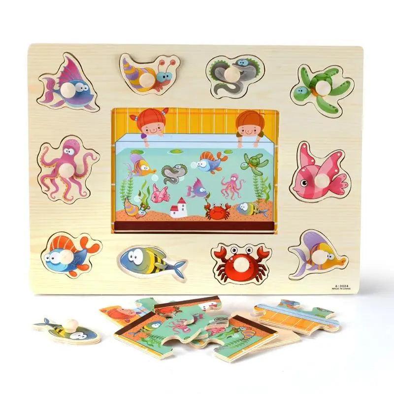 Montessori Wooden Hand-Grab Board Tangram Puzzle for Toddlers