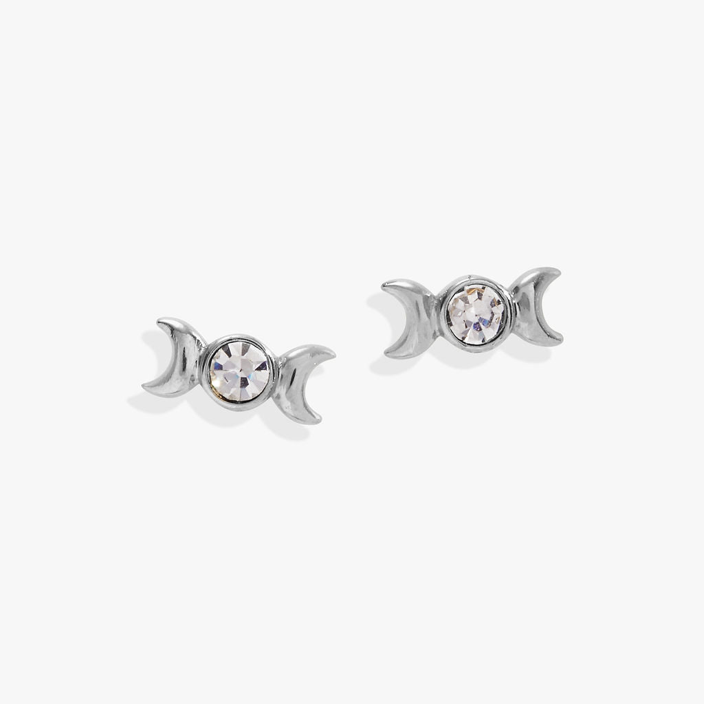 Crystal Lunar Phase Mini Stud Earrings, Celestial Crescent Moon