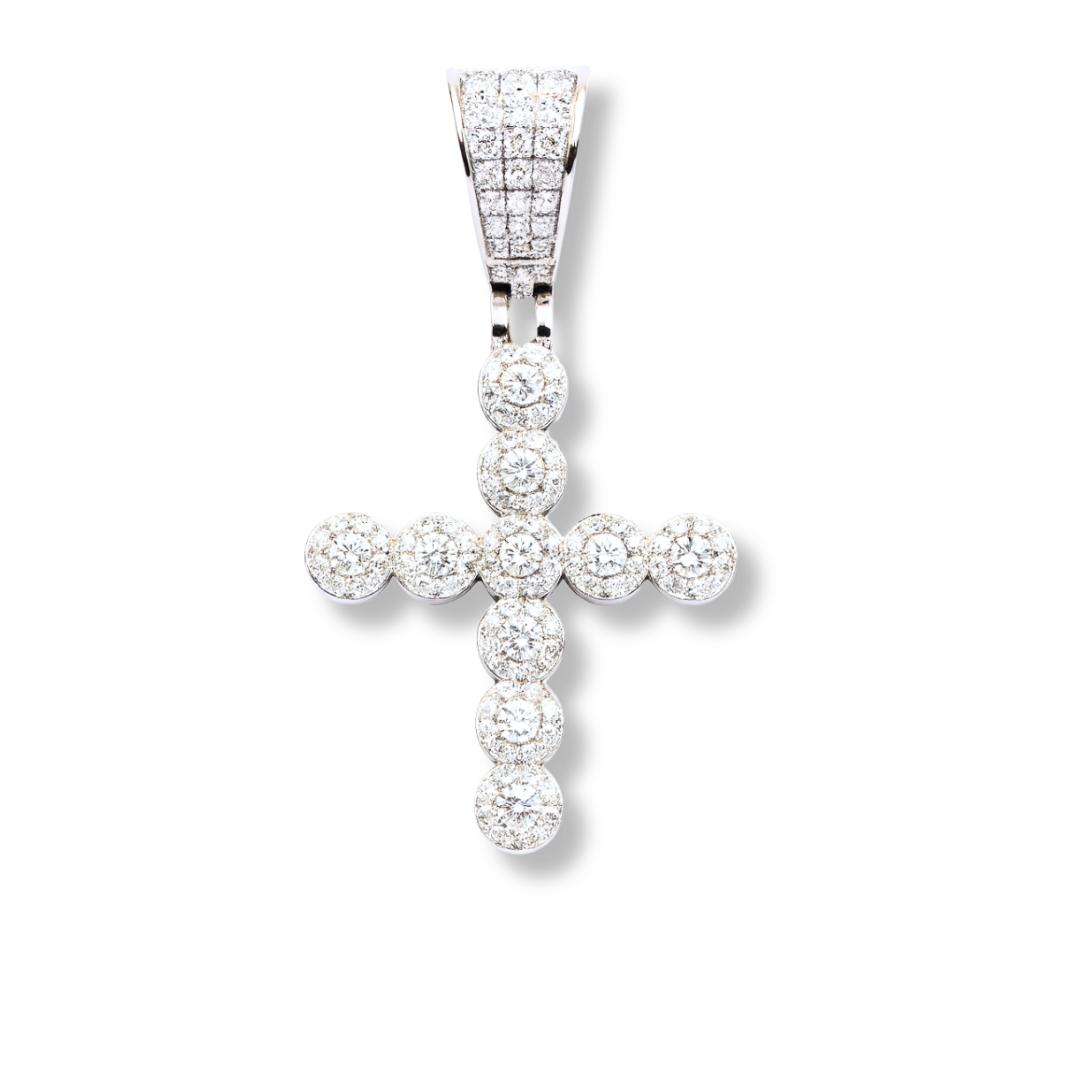 Moissanite Round Shaped Tennis Cross Pendant 925 Sterling Silver