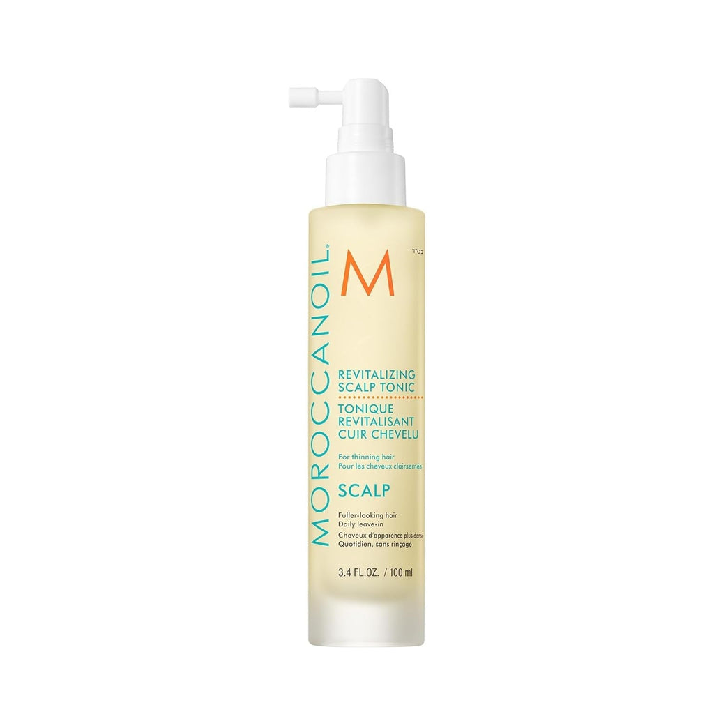 Moroccanoil Revitalizing Scalp Tonic Treatment white and orange bottle
