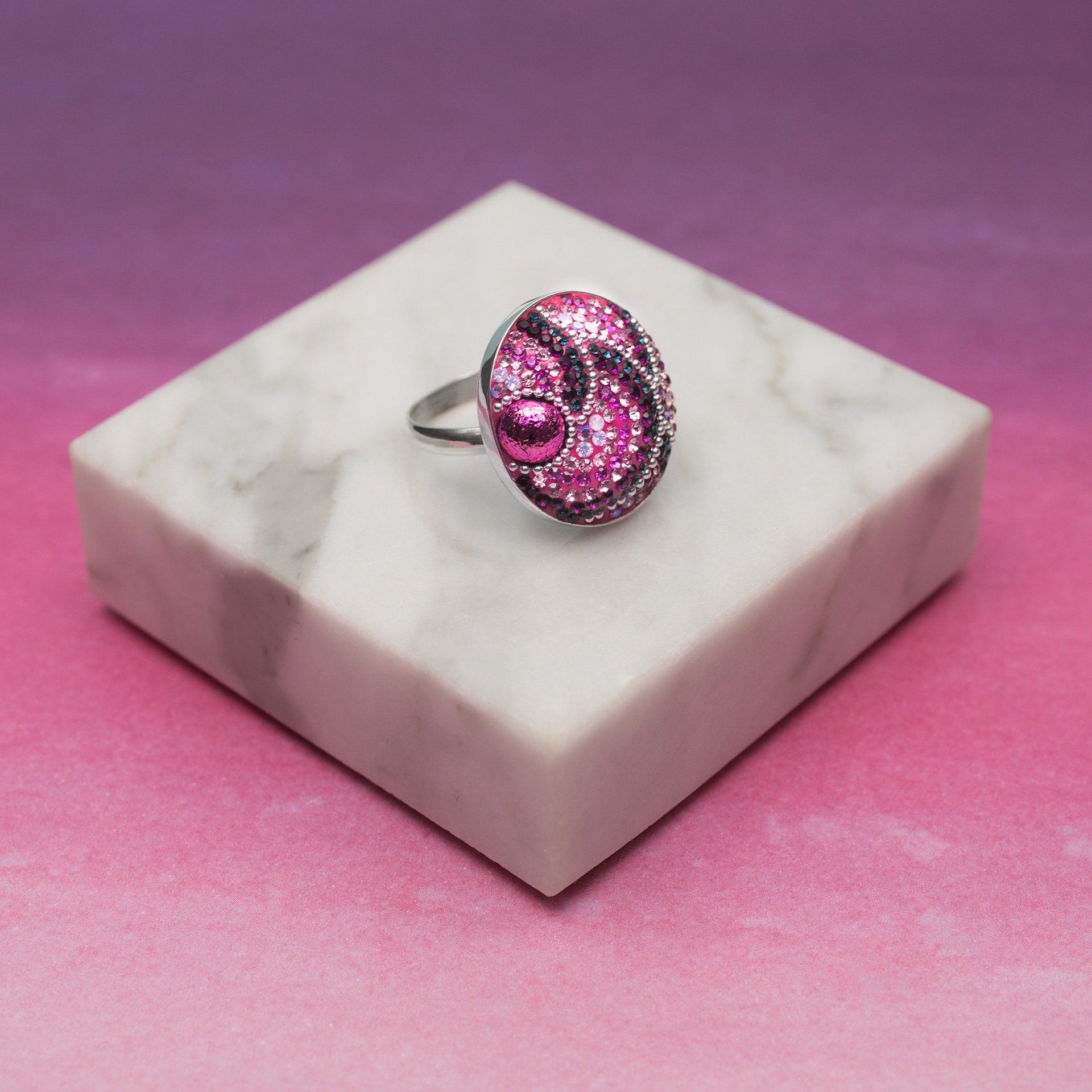 Mosaic Crystals Adjustable Sterling Ring
