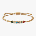 Multicolor gemstone acrostic mother bolo bracelet on a neutral background