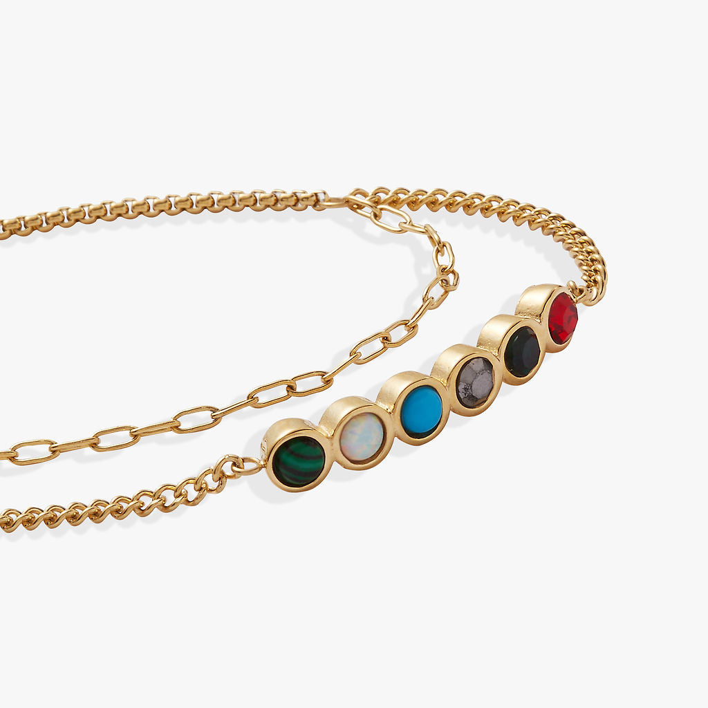 Mother Hidden Message Acrostic Bolo Bracelet with Multi-Gemstones