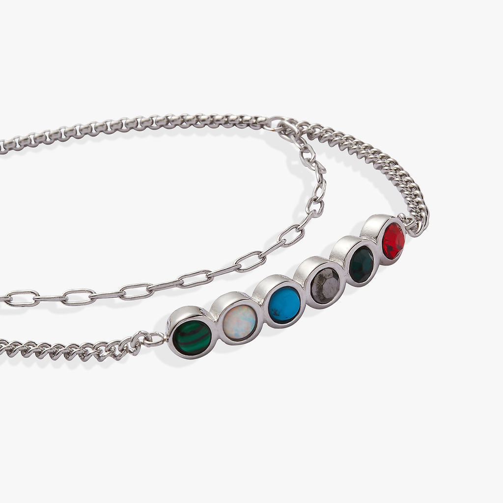 Mother Hidden Message Acrostic Bolo Bracelet with Multi-Gemstones