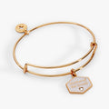 Mother of the Groom gold-tone bangle with crystal heart and pearlized enamel