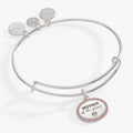 Silver-tone Mother of the Groom expandable bangle with a clear heart charm and pink crystals.