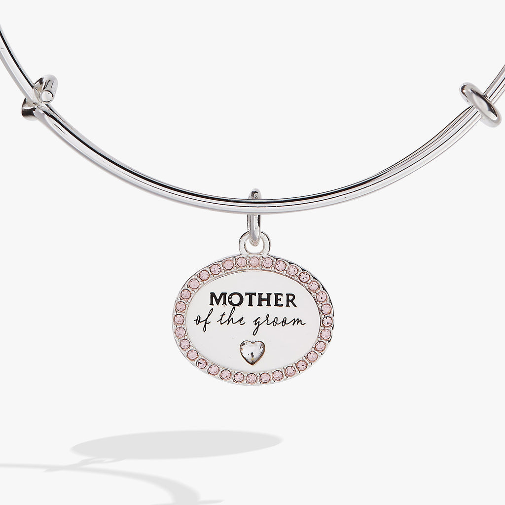 Mother of the Groom Silver Expandable Bangle with Pink Crystals