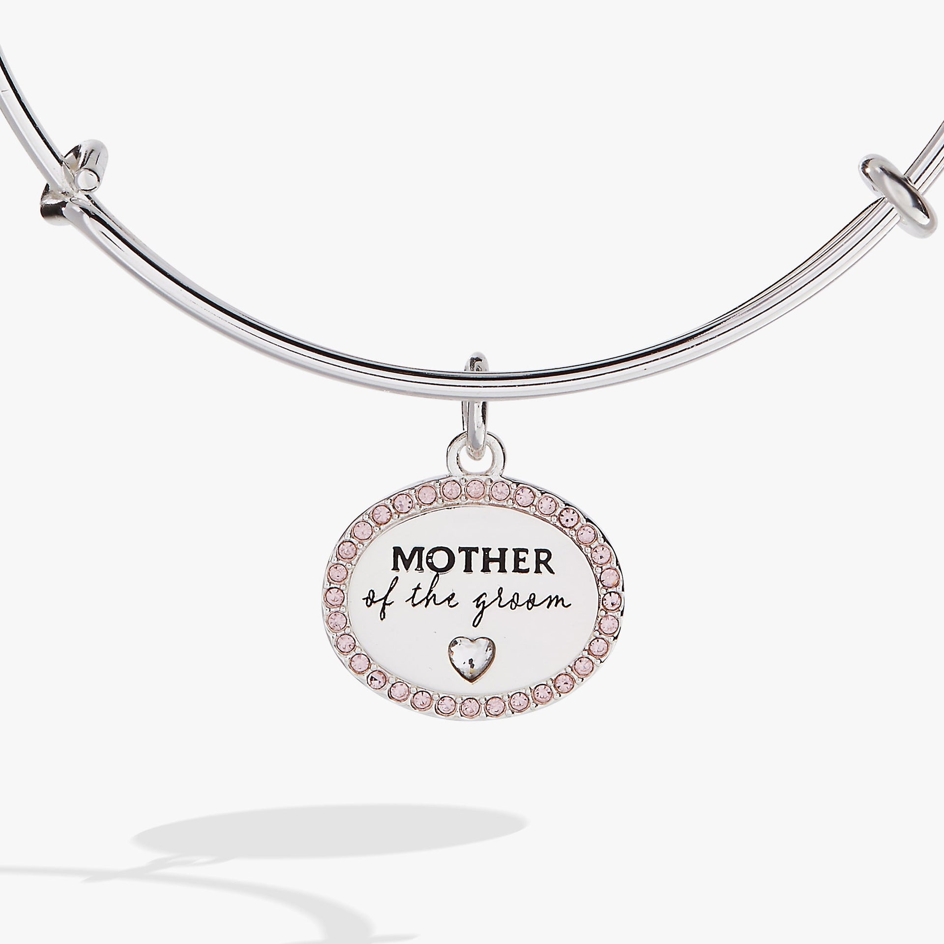 Mother of the Groom Silver Expandable Bangle with Pink Crystals