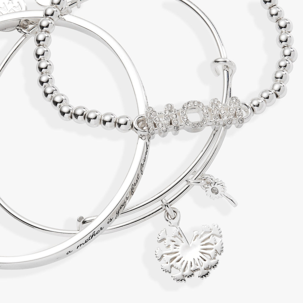 Mom Dandelion Bangle Set of 3 with Pavé Crystal Accents