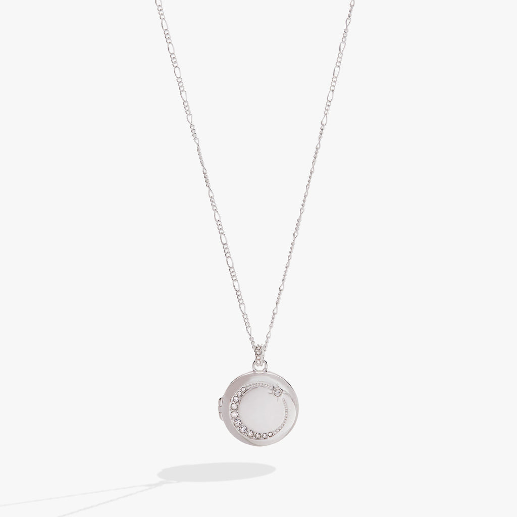 Mother Locket Necklace with Pavé Crystal Crescent Moon Pendant