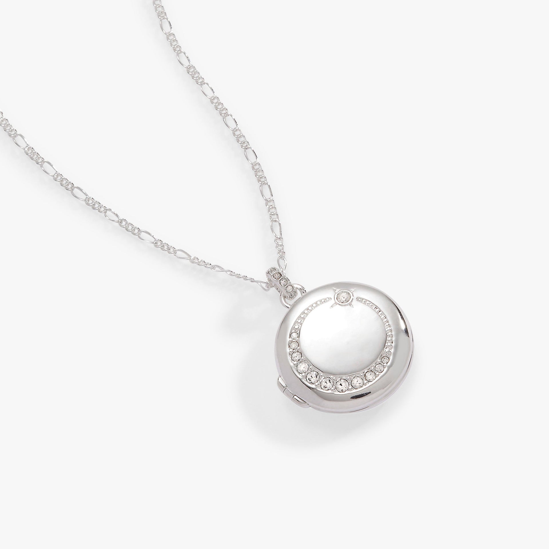 Mother Locket Necklace with Pavé Crystal Crescent Moon Pendant