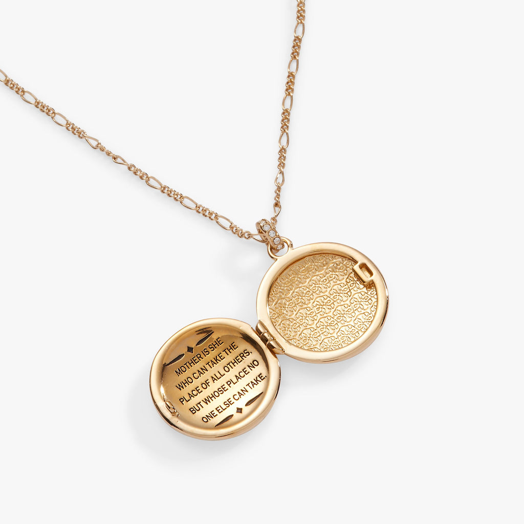 Mother Locket Necklace with Pavé Crystal Crescent Moon Pendant