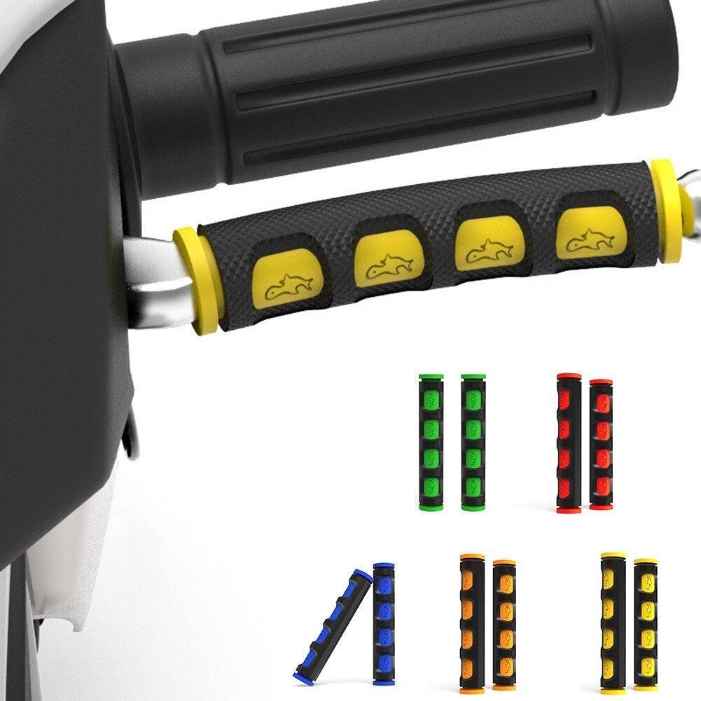 Set of modern, sporty rubber handlebar grips for motorcycles and bicycles