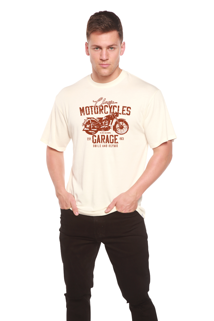 Motorcycles Garage Men's Bamboo Viscose/Organic Cotton Short Sleeve Graphic T-Shirt