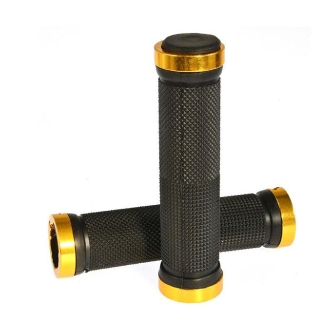 Sporty rubber handlebar grips with double lock-on rings