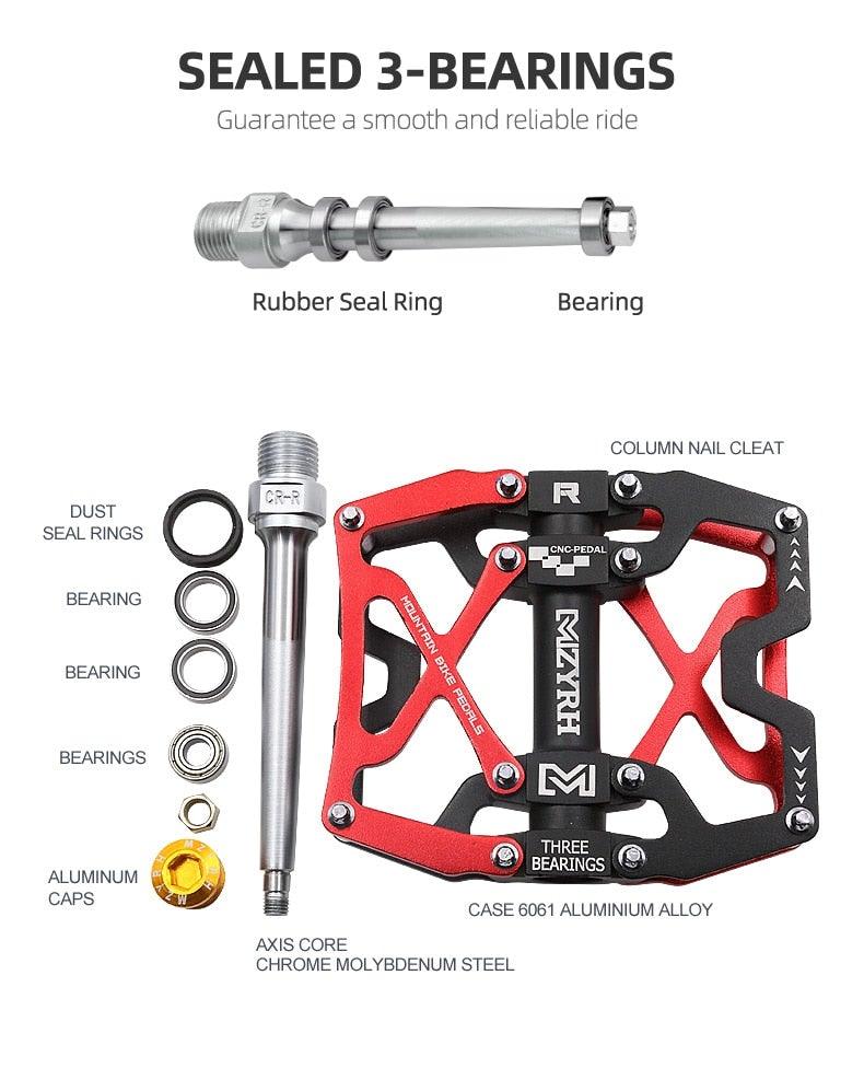 3-Bearing CNC Aluminum Flat Bike Pedals for Mountain Cycling