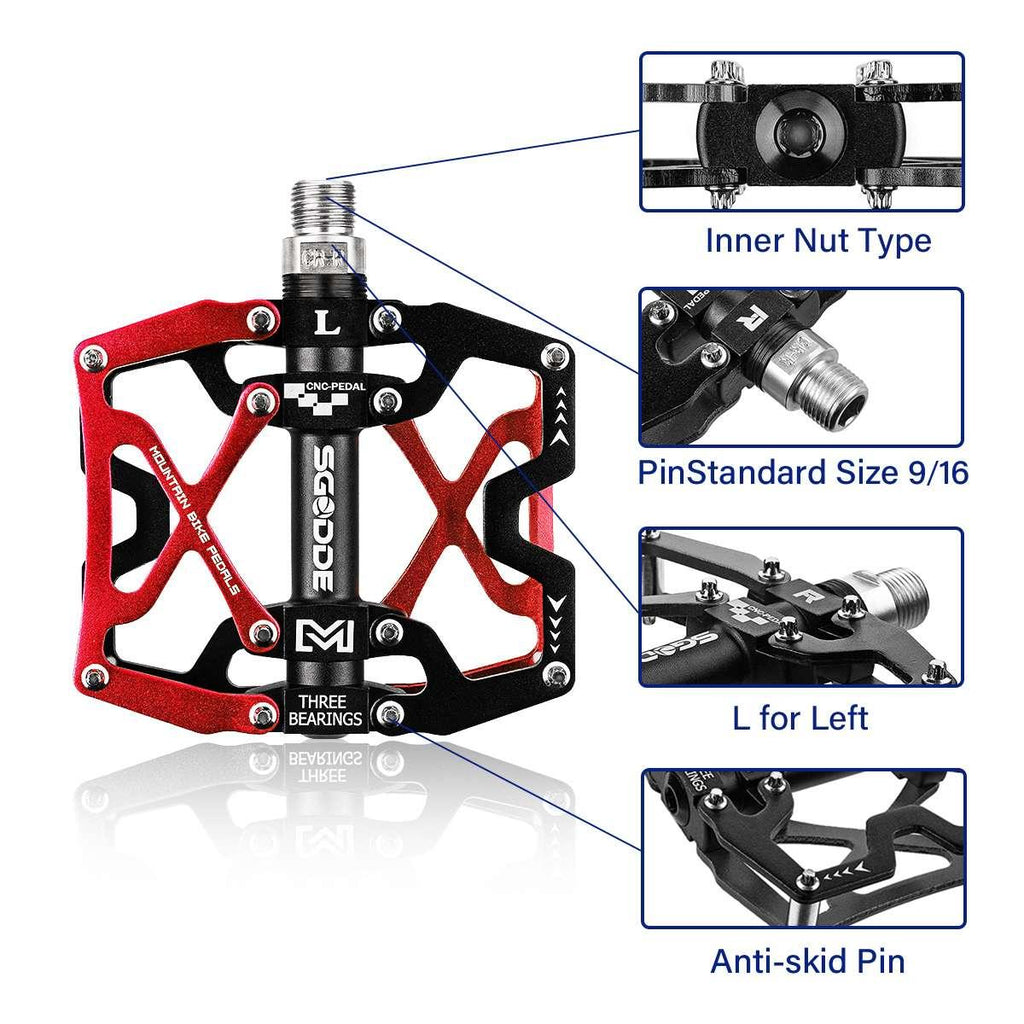 Ultralight Aluminum Mountain Bike Pedals, Wide Platform Flat Design