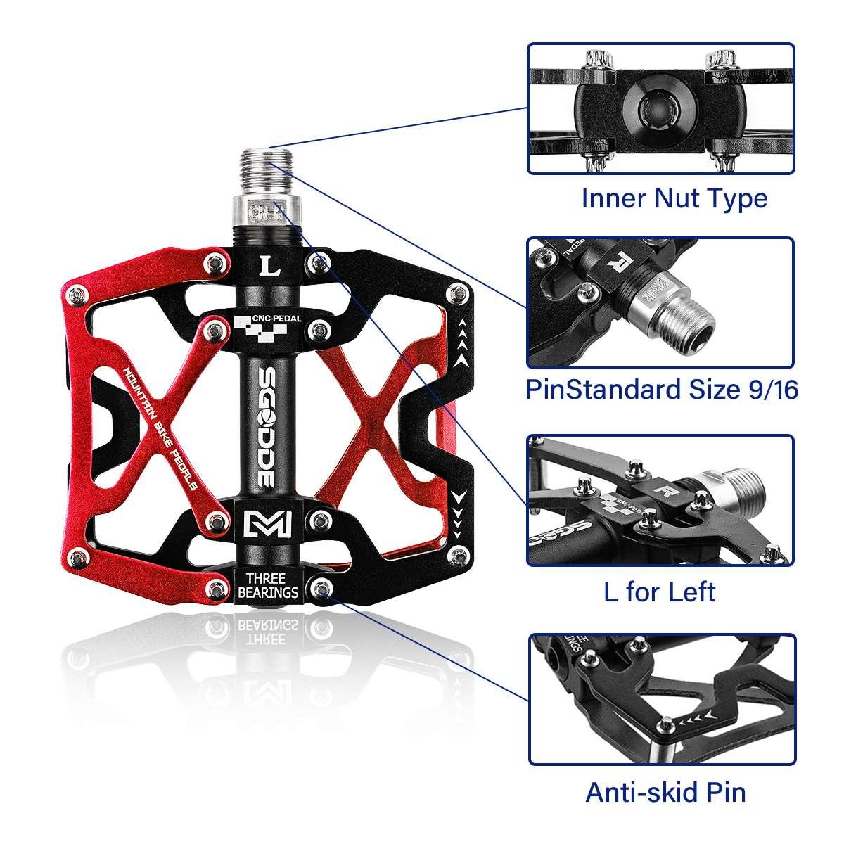 Ultralight Aluminum Mountain Bike Pedals, Wide Platform Flat Design