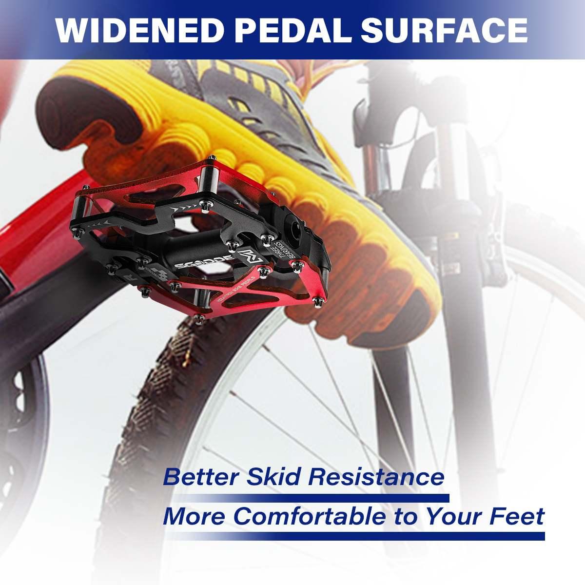 Ultralight Aluminum Mountain Bike Pedals, Wide Platform Flat Design