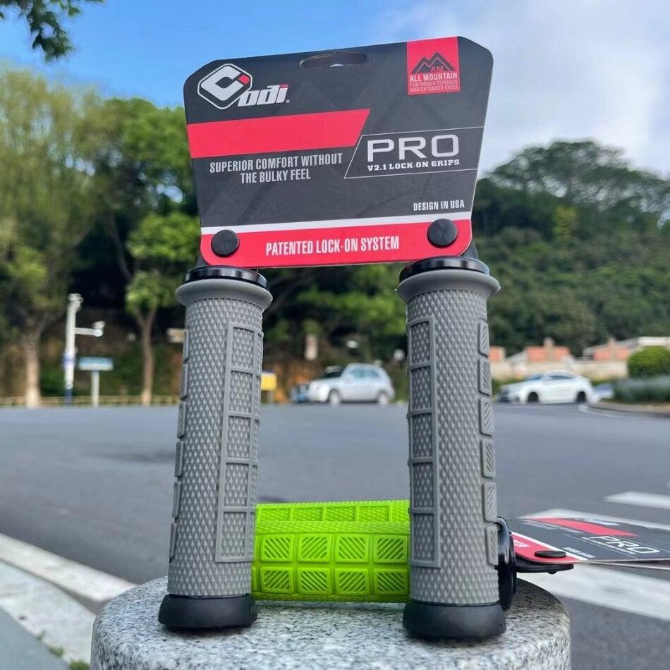 Pro V2.1 ergonomic mountain bike grips with aluminum lock-on clamps in assorted colors