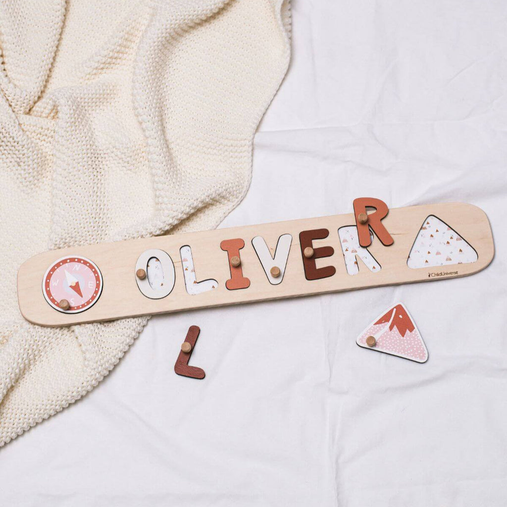 Custom Wooden Mountain Name Puzzle - Scandi Minimalist Wall Art