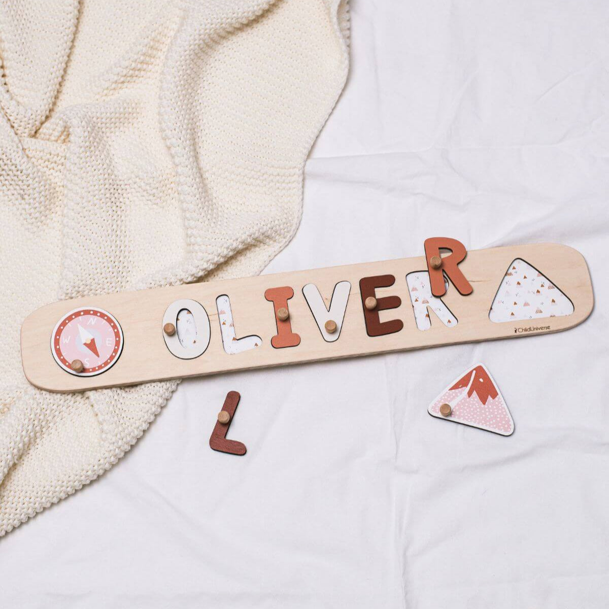 Custom Wooden Mountain Name Puzzle - Scandi Minimalist Wall Art