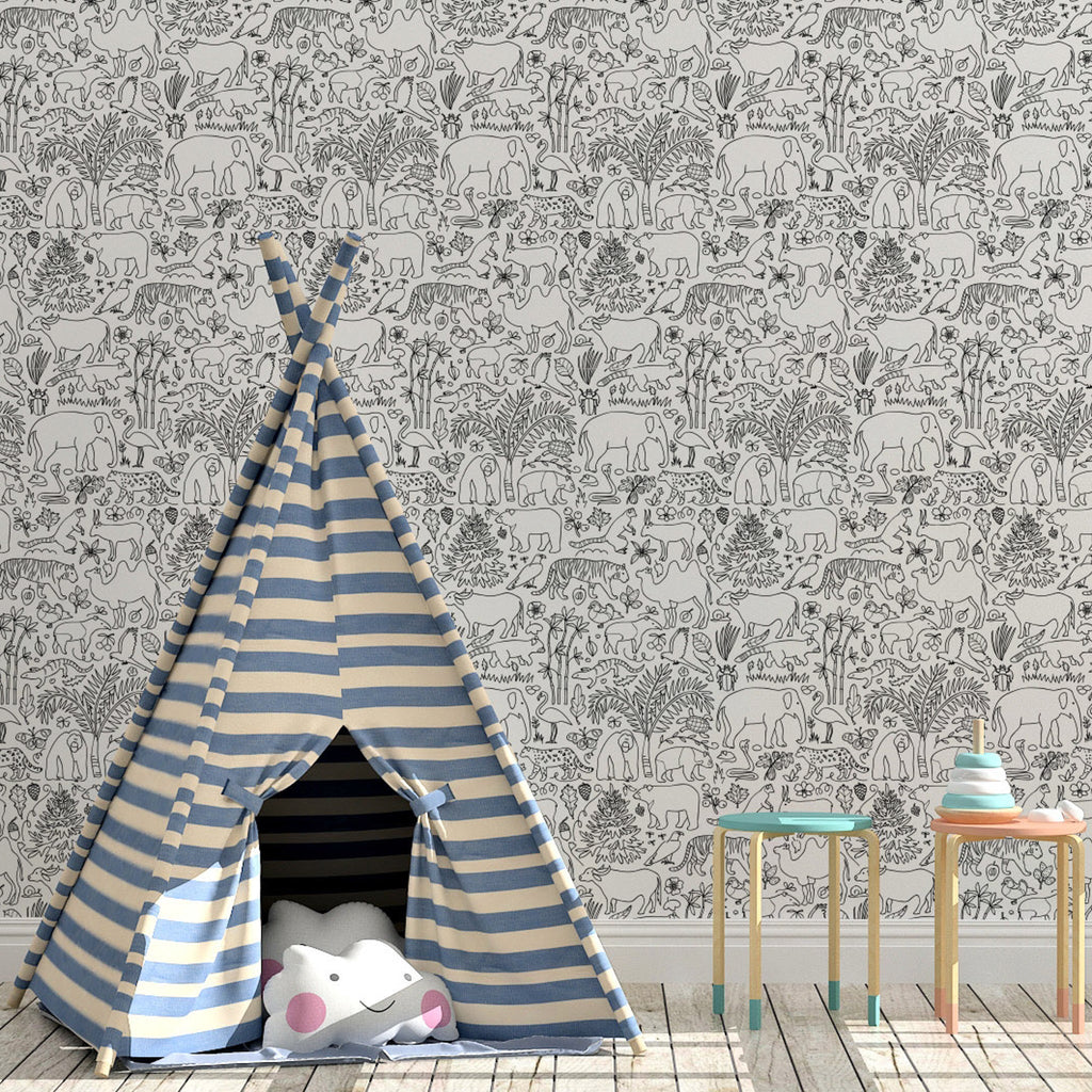 Mowgli Wallpaper in White and Black