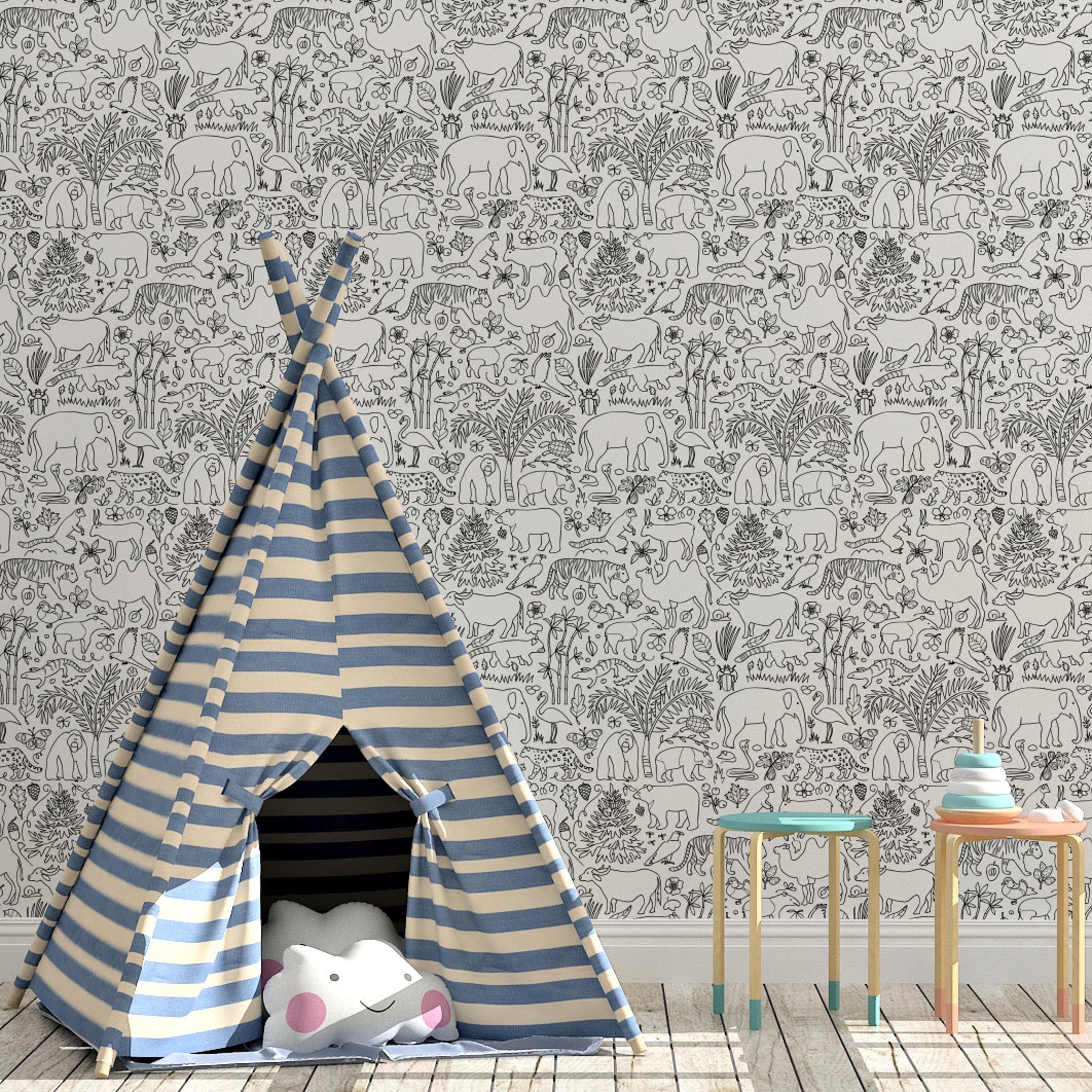 Mowgli Wallpaper in White and Black