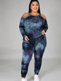 Women's Plus Size Off Shoulder Tie Dye Casual Suit