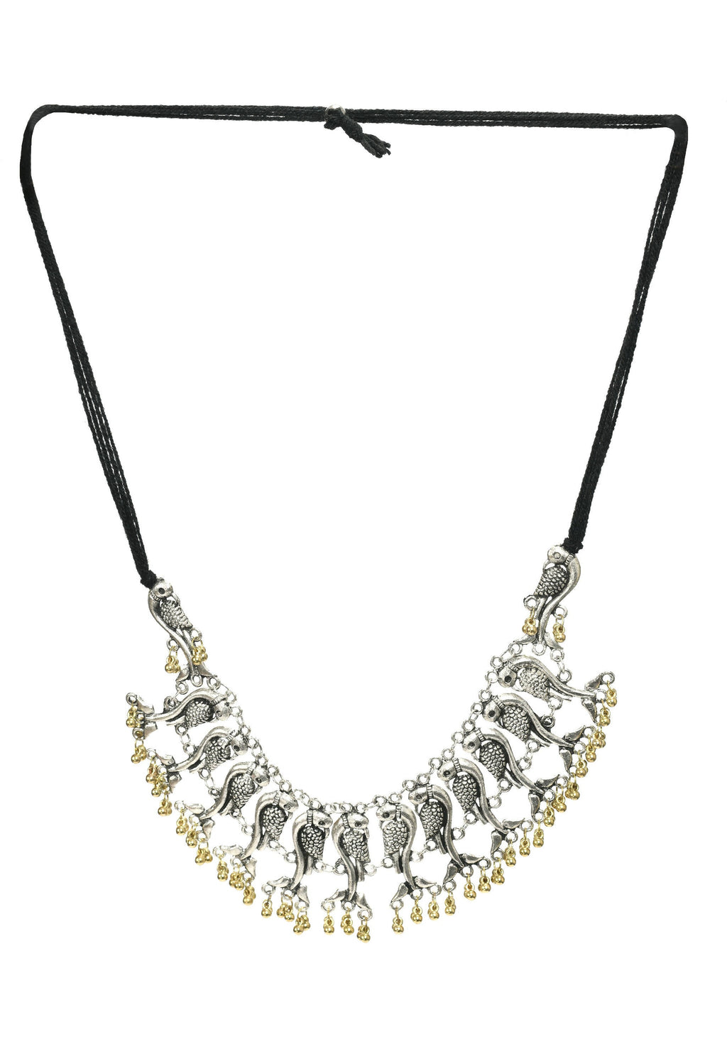 Oxidised Silver-Plated Peacock Choker Necklace for Ethnic Wear