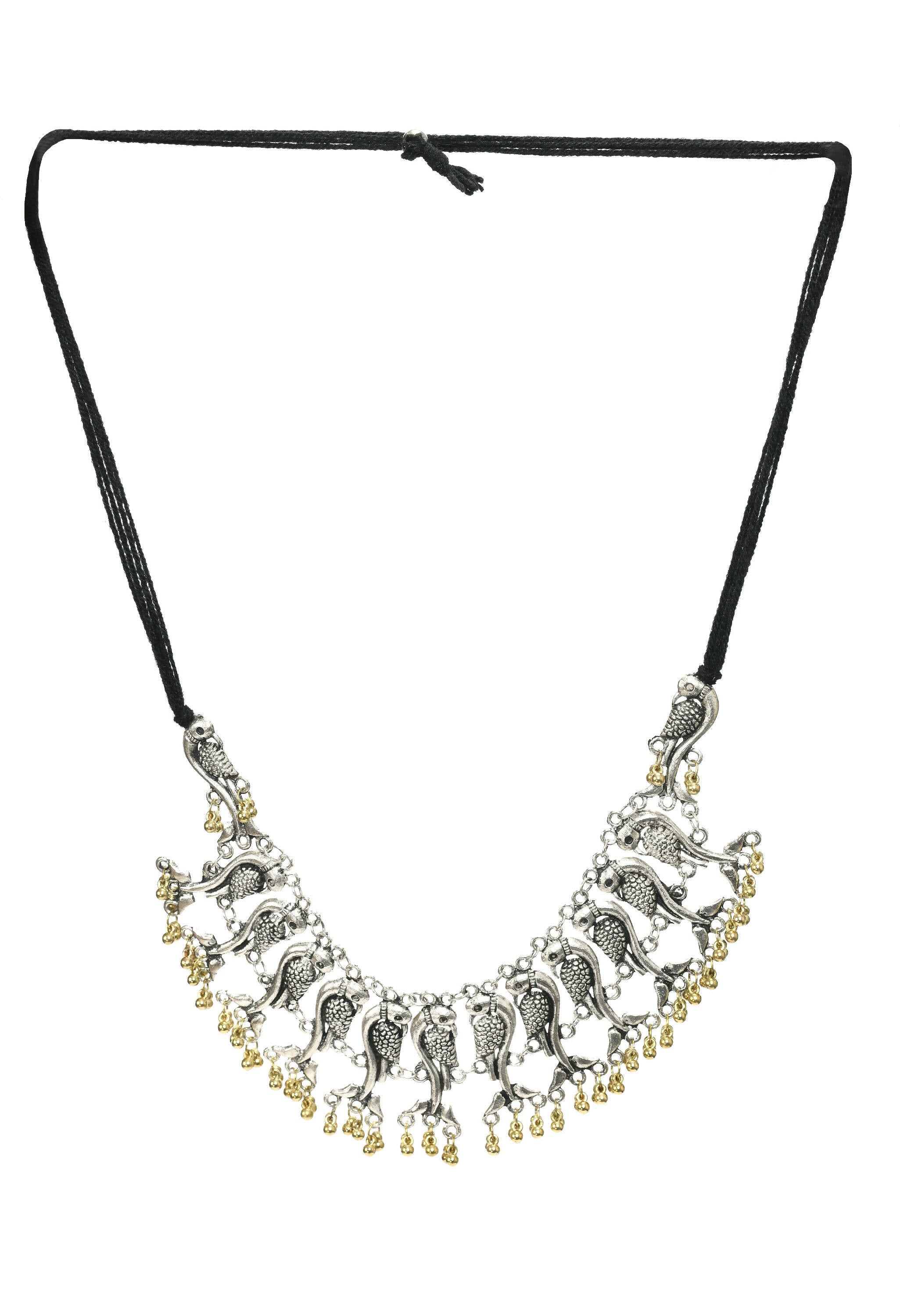 Oxidised Silver-Plated Peacock Choker Necklace for Ethnic Wear