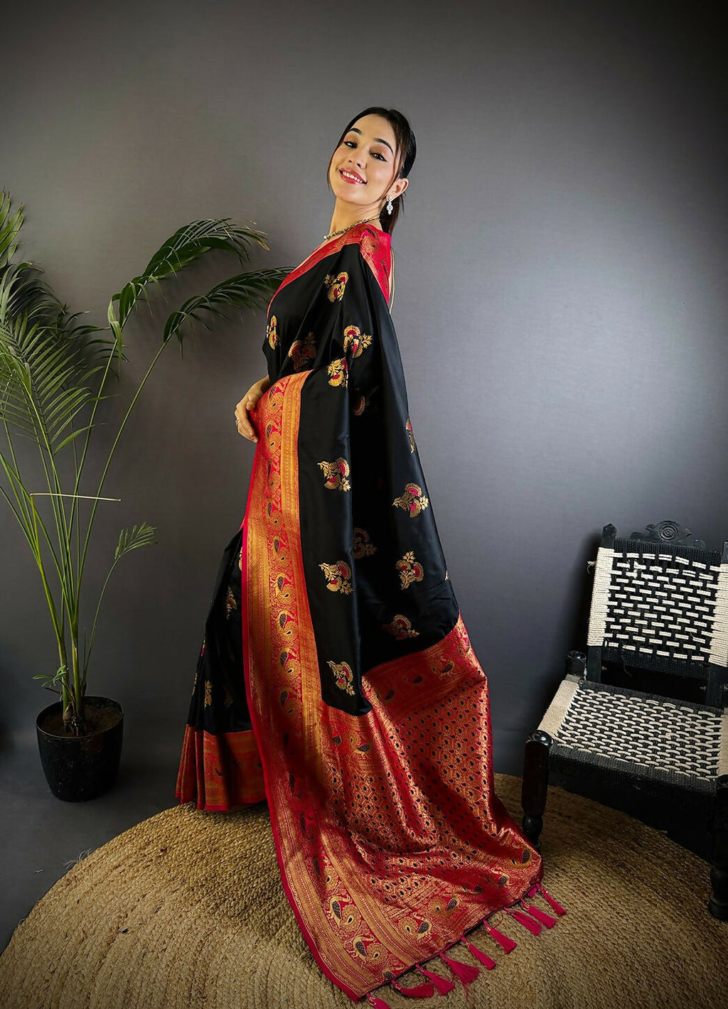 Black Banarasi Soft Silk Saree with Classic Woven Design