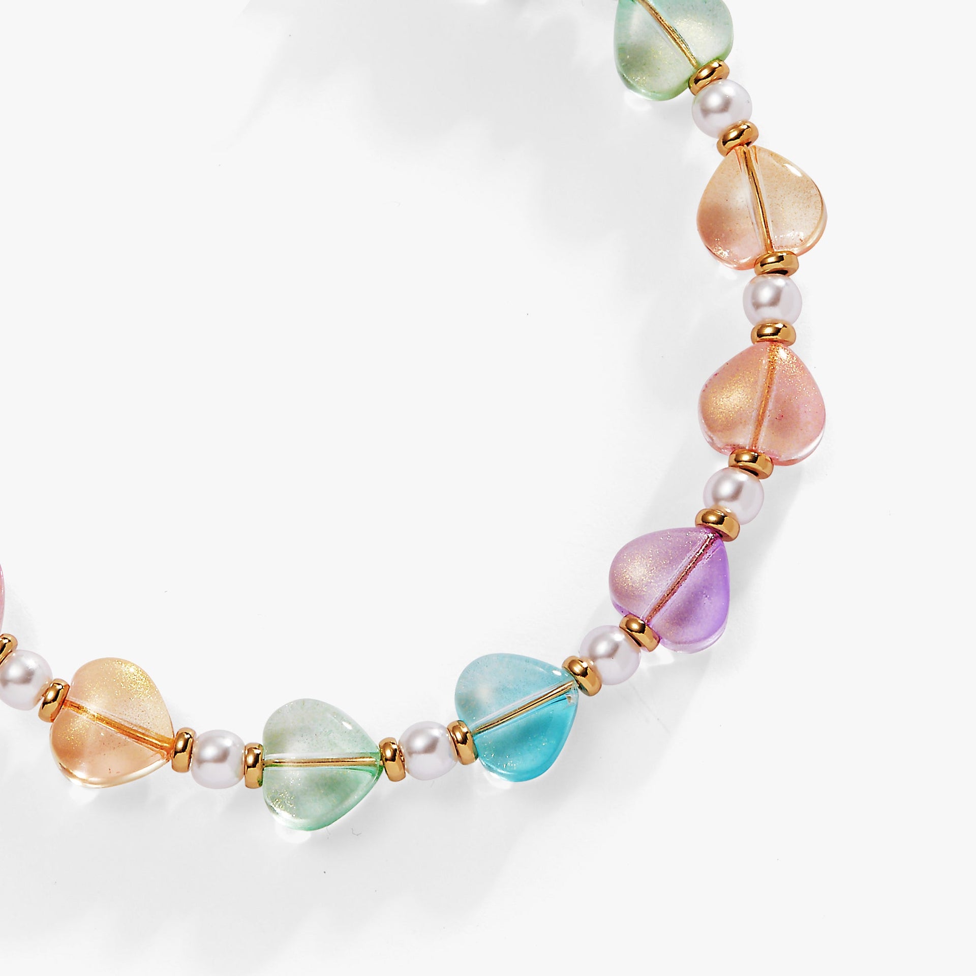 Colorful Glass Heart Bead Expandable Wire Bangle Bracelet