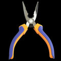 Industrial multi-function pliers with bright orange and blue ergonomic handles and a silver steel head.