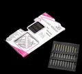 18-piece set of silver self-threading sewing needles in elegant white and pink packaging.