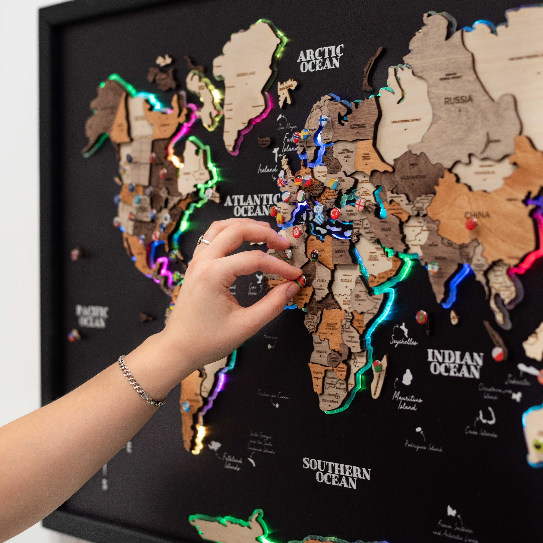 Multicolor LED World Map on Cork Board 2.0