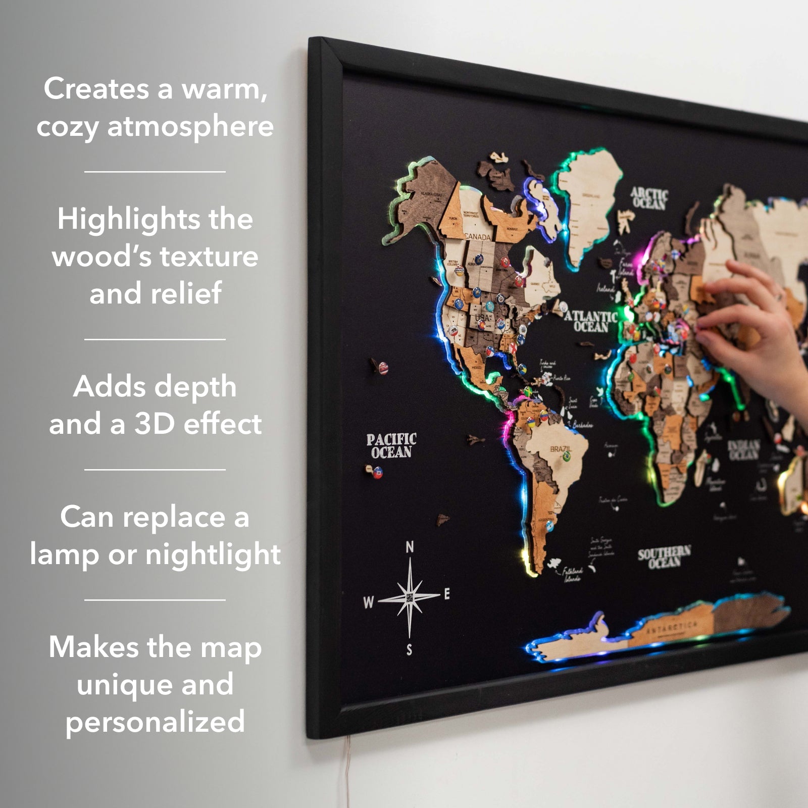 Multicolor LED World Map on Cork Board 2.0