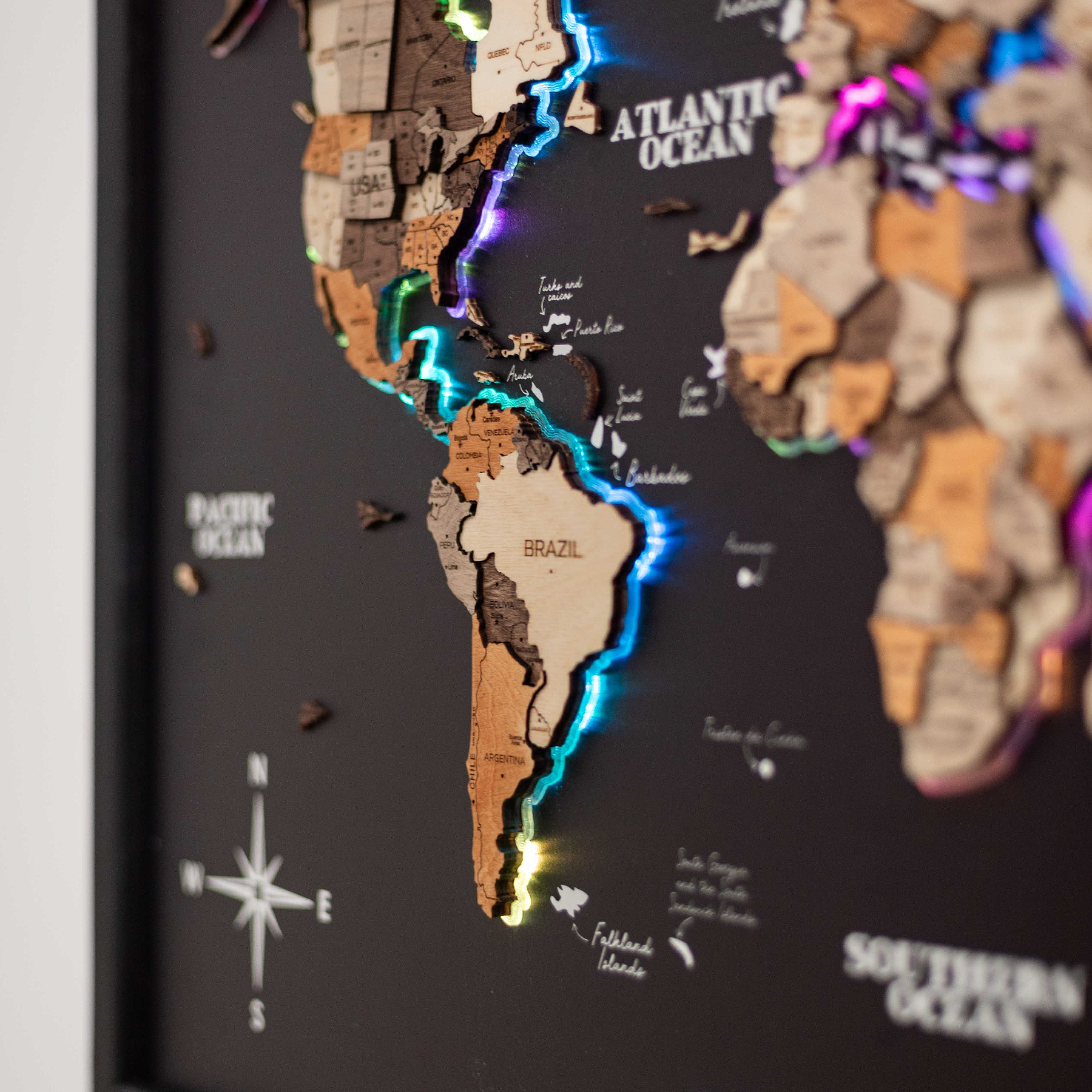 Multicolor LED World Map on Cork Board 2.0