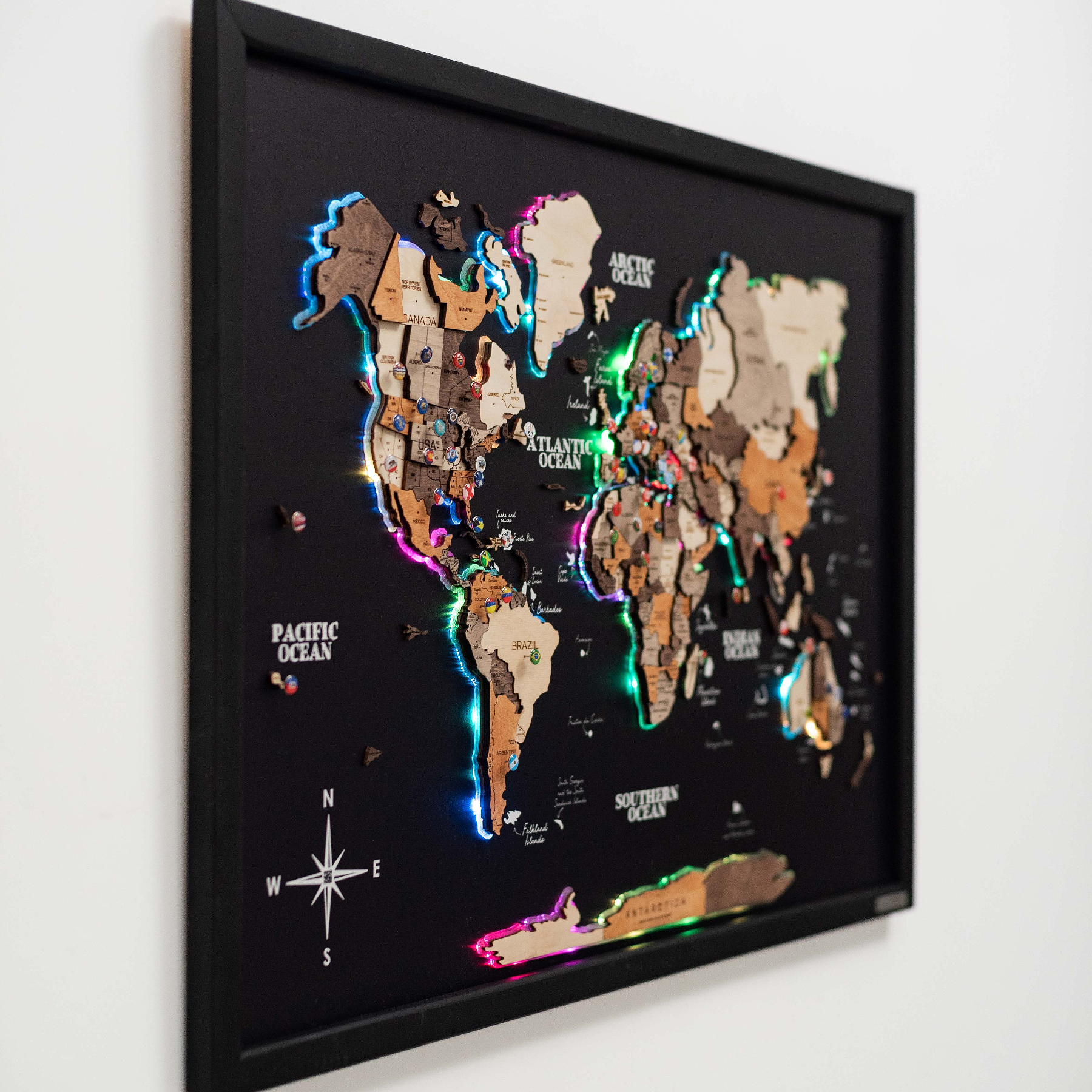 Multicolor LED World Map on Cork Board 2.0