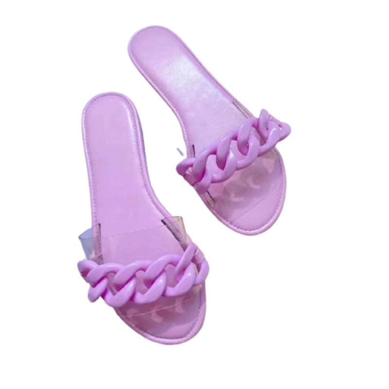Women’s Chain Detail Beach Sandals – Modern Transparent Slides