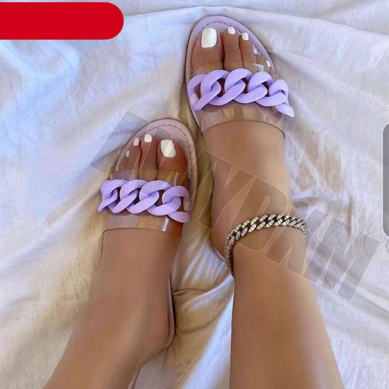 Women’s Chain Detail Beach Sandals – Modern Transparent Slides