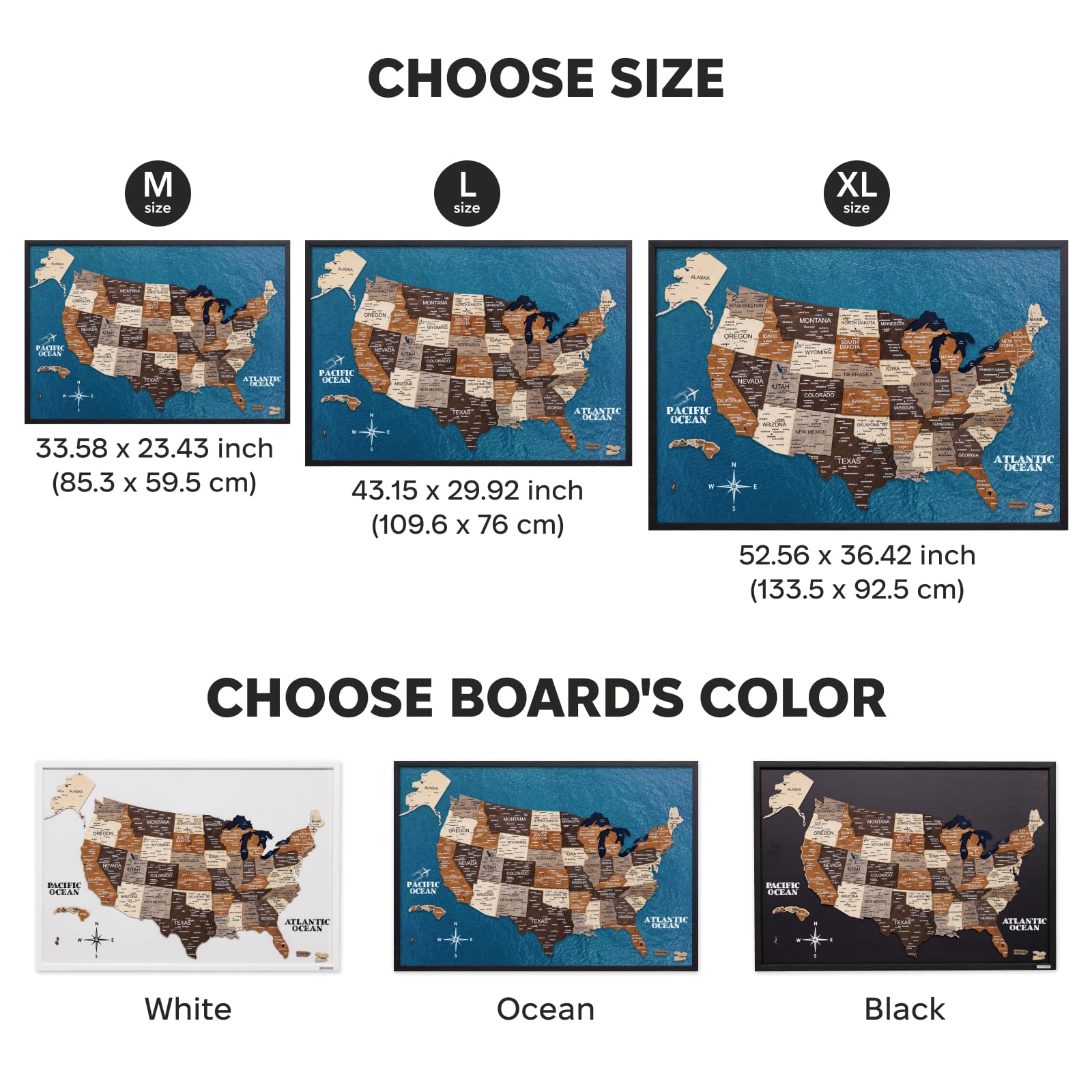 3D Wooden USA Map on Board - Multicolor State Travel Art
