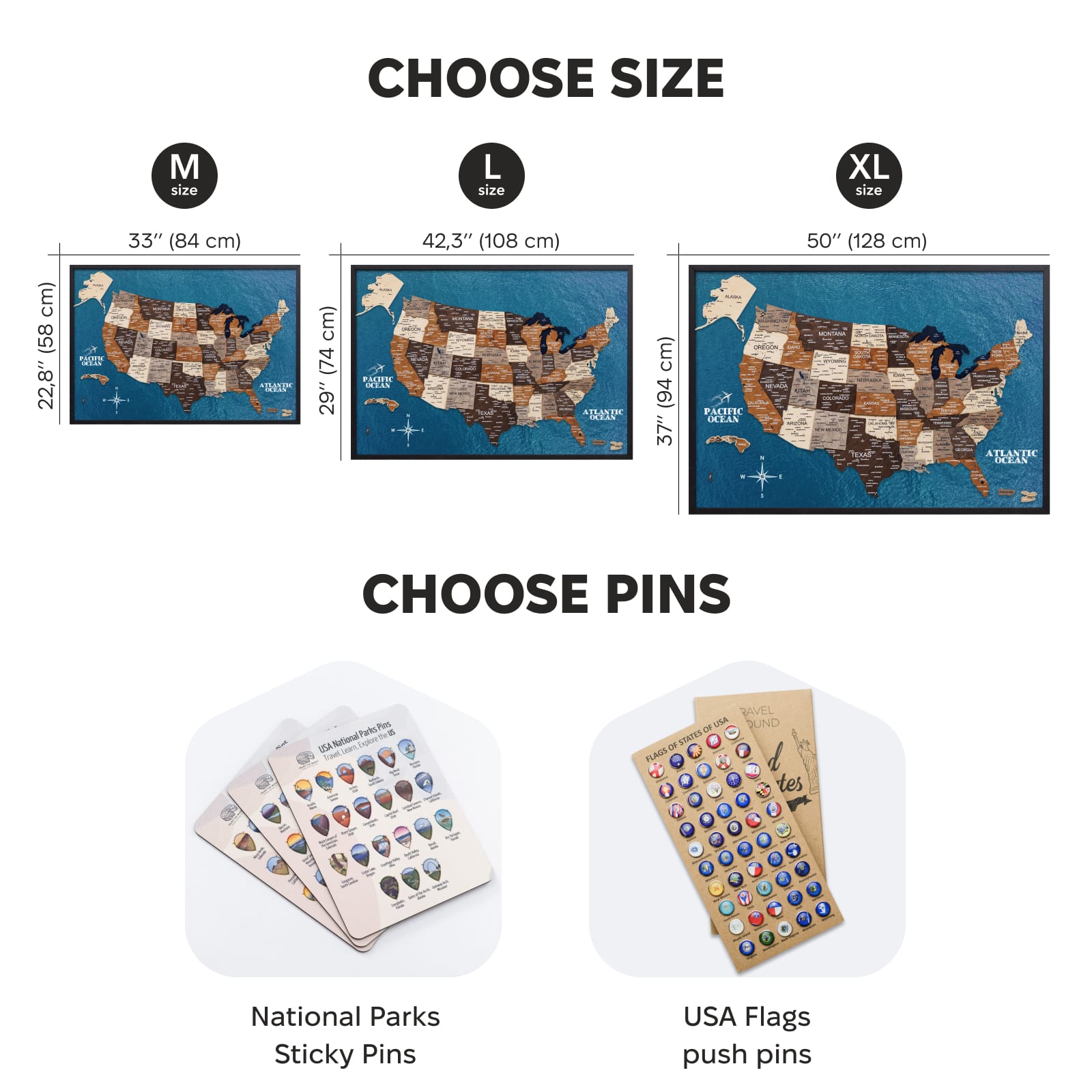 3D Wooden USA Map on Board - Multicolor State Travel Art