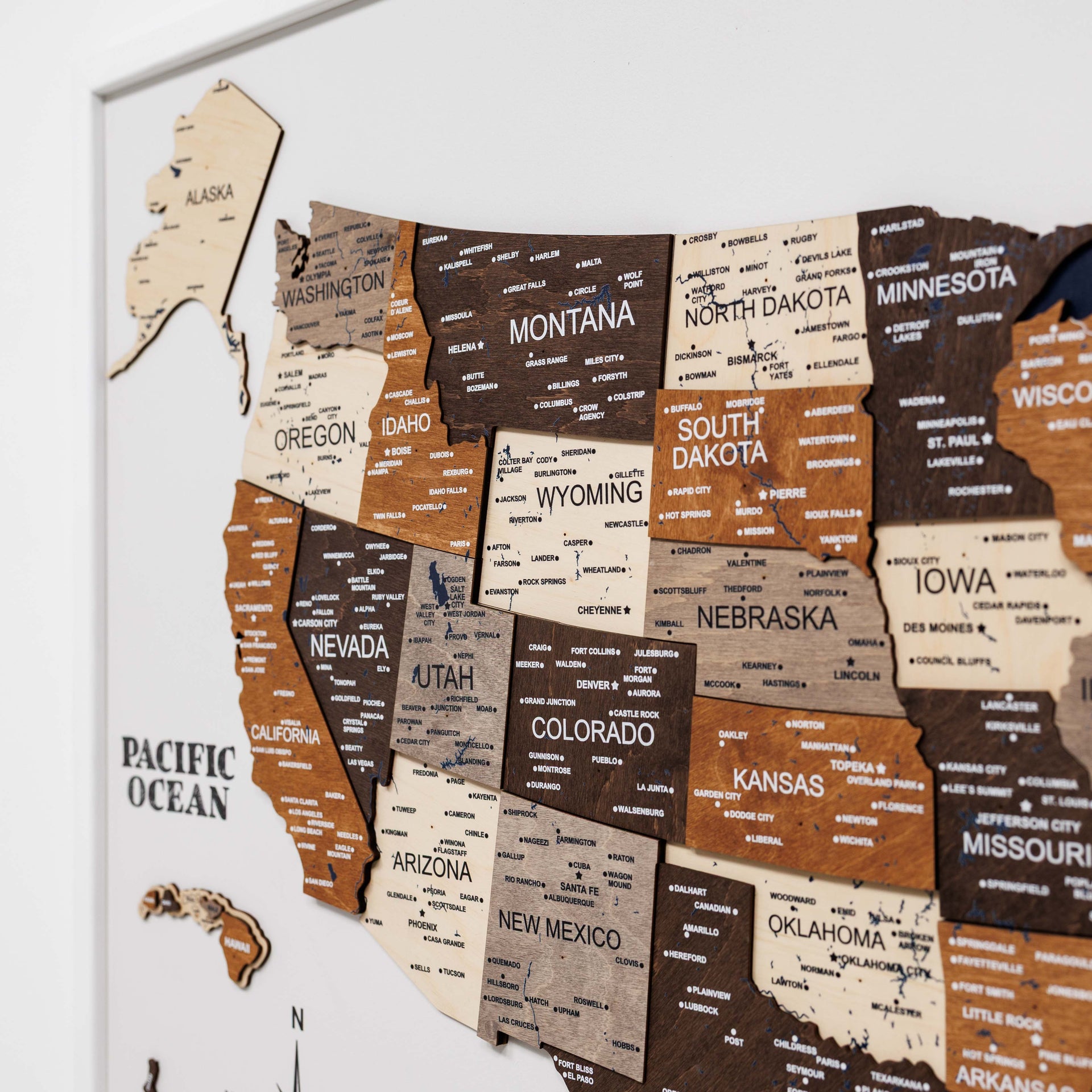 3D Wooden USA Map on Board - Multicolor State Travel Art