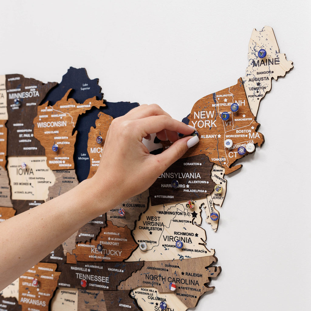 3D Wooden USA Map on Board - Multicolor State Travel Art