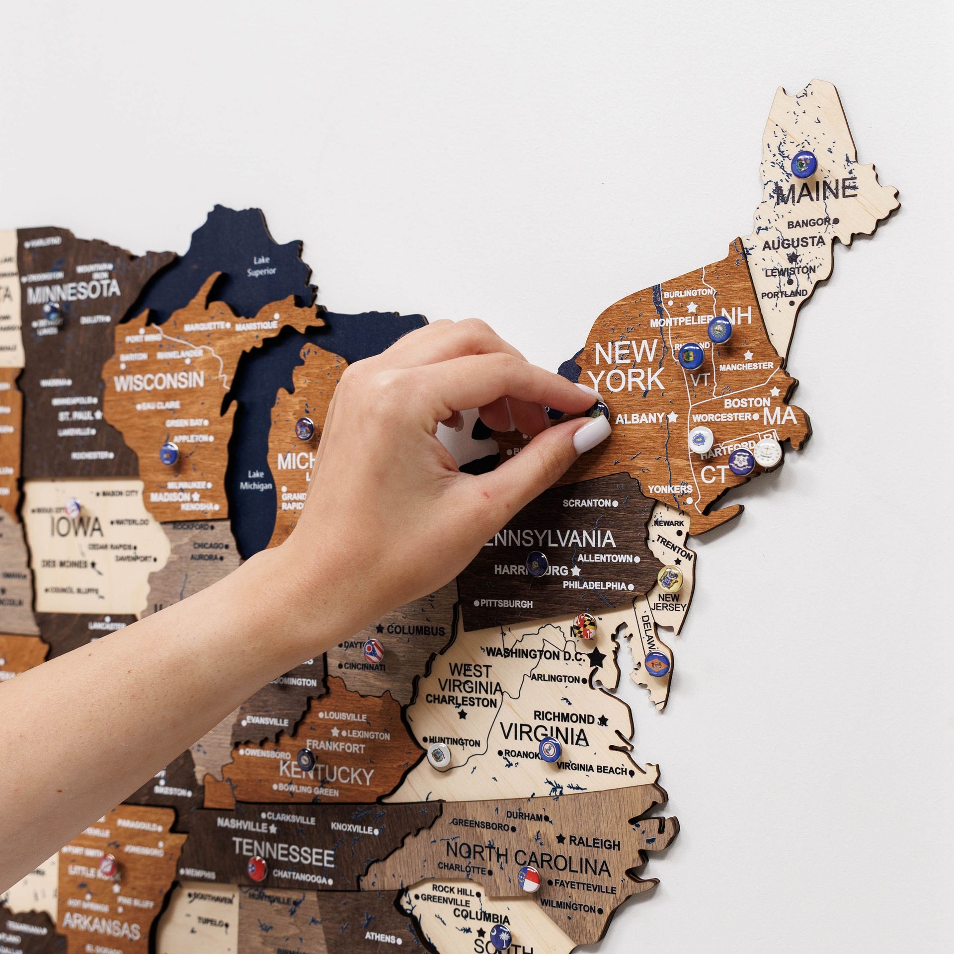 3D Wooden USA Map on Board - Multicolor State Travel Art