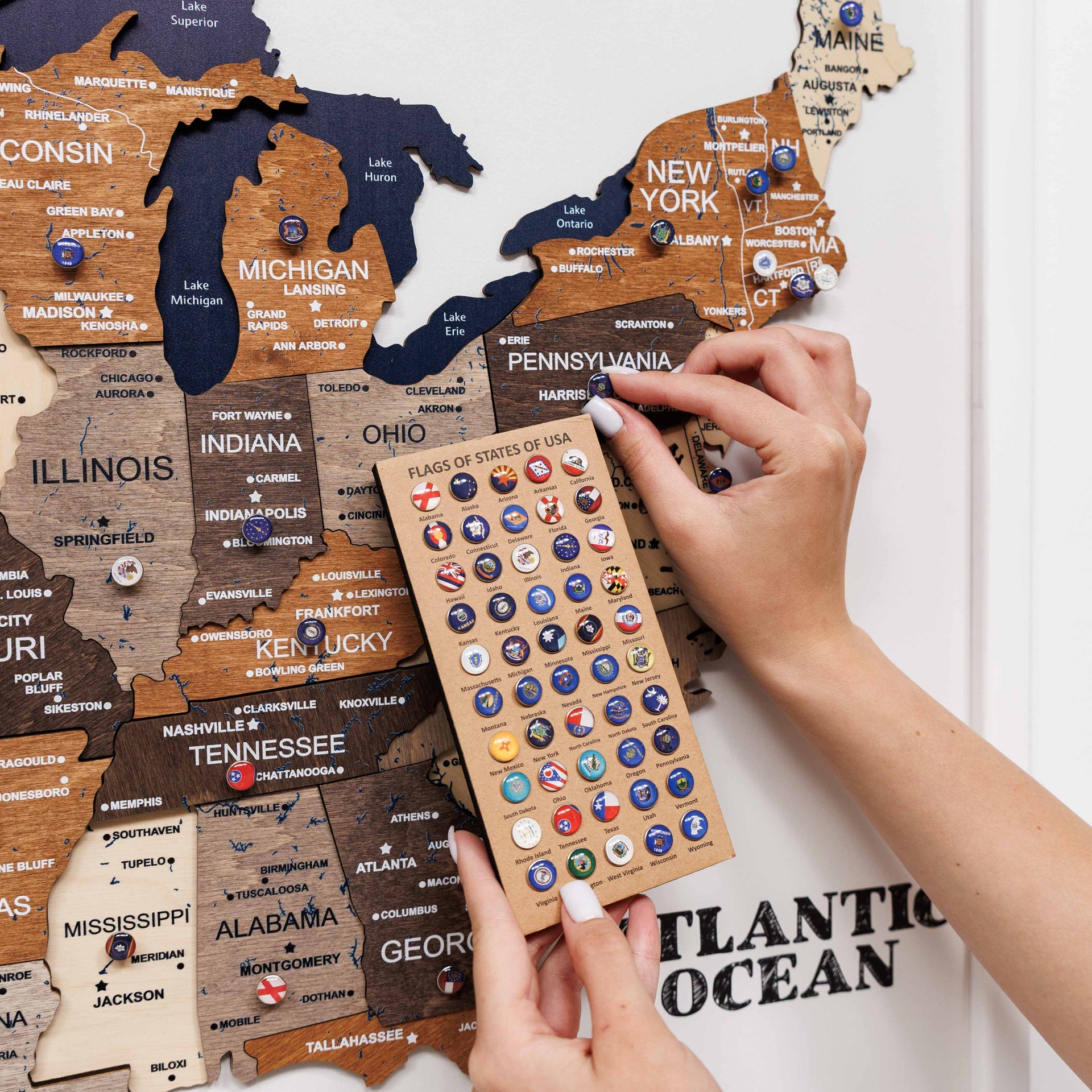 3D Wooden USA Map on Board - Multicolor State Travel Art